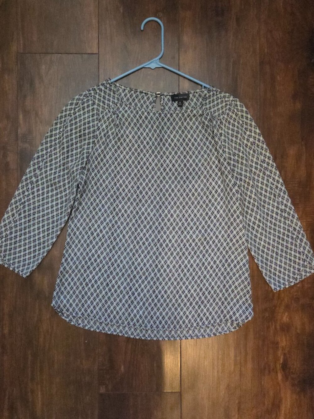 The Limited Black & White Geometric Grid 3/4 Sleeve Blouse Womens XS